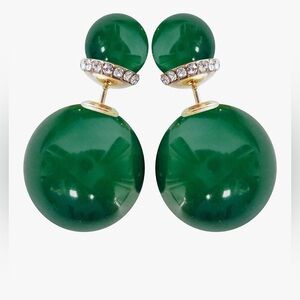 Unique Nordstrom 14KT Gold  Dip Jade Green Two face Ball earrings